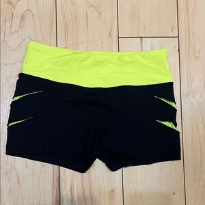 bebe Black and Neon Yellow Athletic Shorts